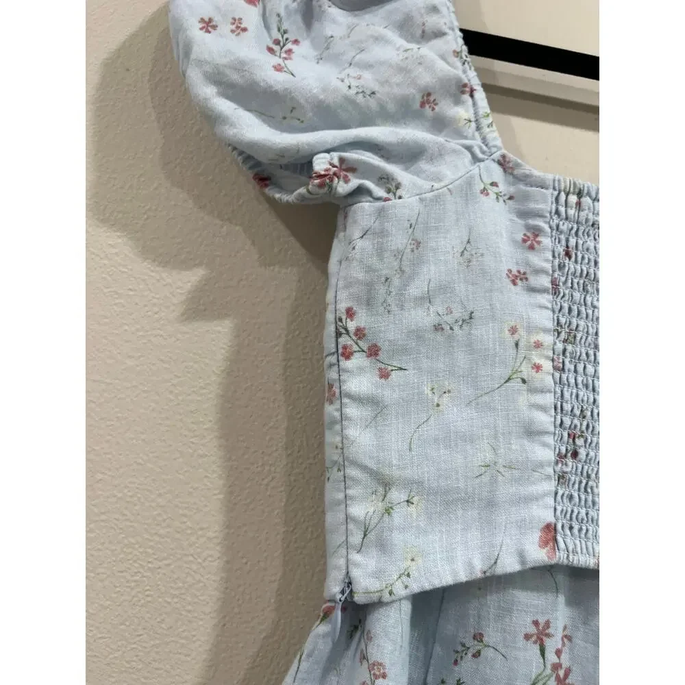 Aritzia Wilfred Chariot Linen Two Piece Set Blue Cottagecore XS Floral
